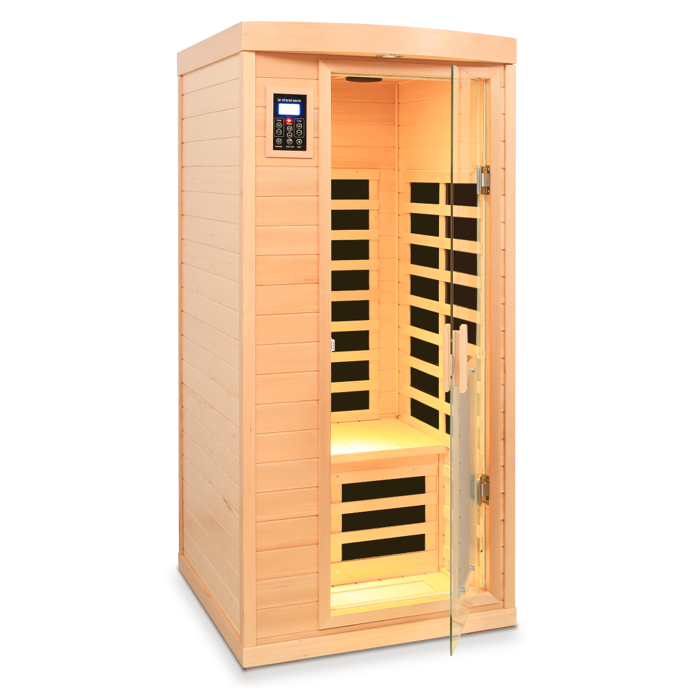 Moray 1-Person Indoor Hemlock infrared Sauna with 8 Far-Infrared Carbon Crystal Heaters and Chromotherapy