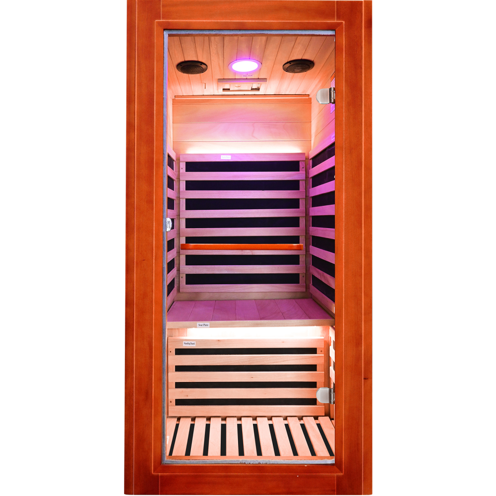 Moray 1-Person Indoor Okoume Wood Infrared Sauna with 7-Far-Infrared Heaters