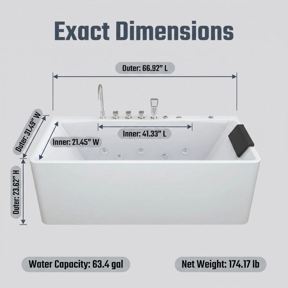 67 in. x 31.5 in. Whirlpool and Air Bath Combo Tub with Adjustable Air Blower and Control Switch in White