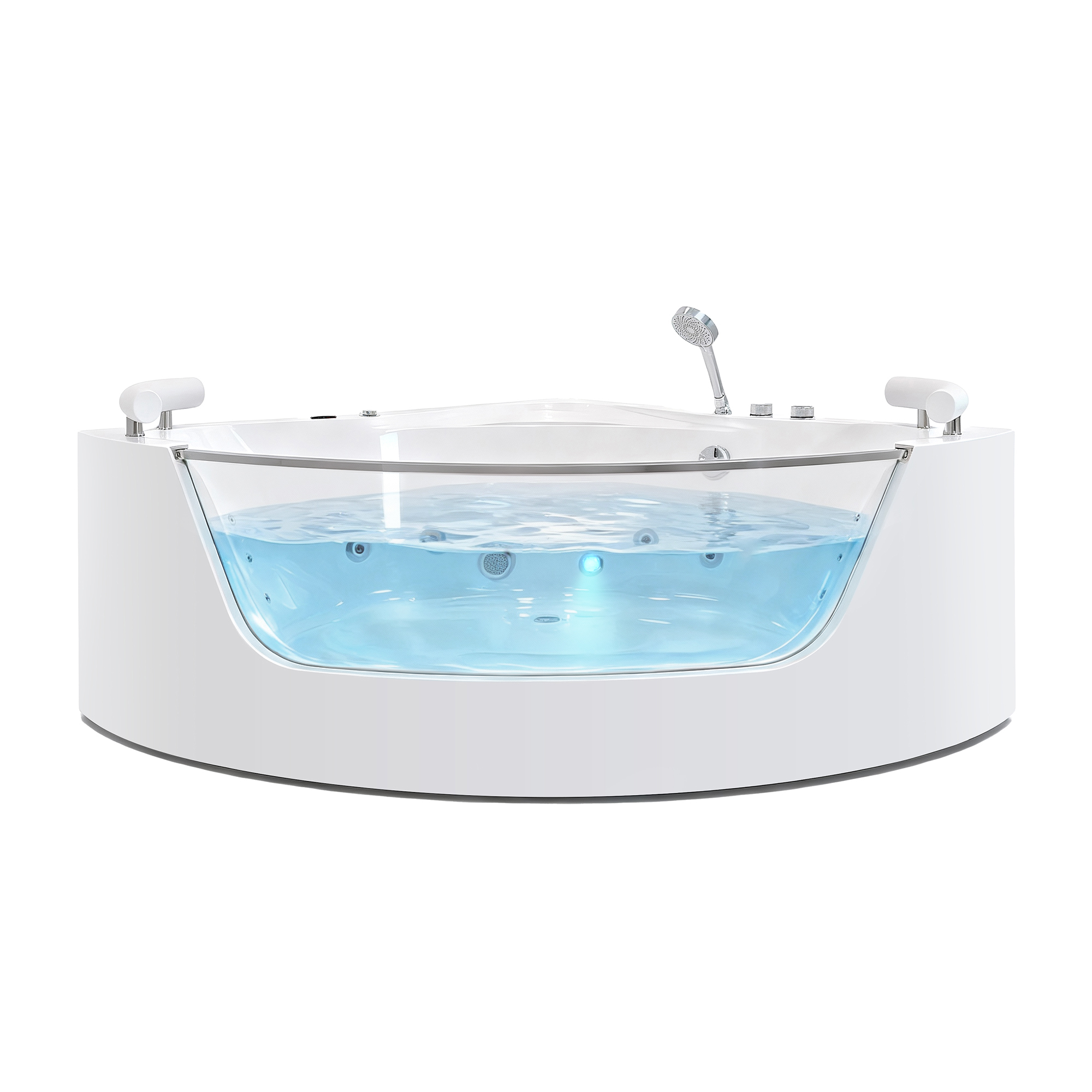 2 Person Acrylic Corner Whirlpool Bathtub 59 Inch 16 Jet Hydro Massage Bathtub With Heater Rainbow Light UL Certified Spa