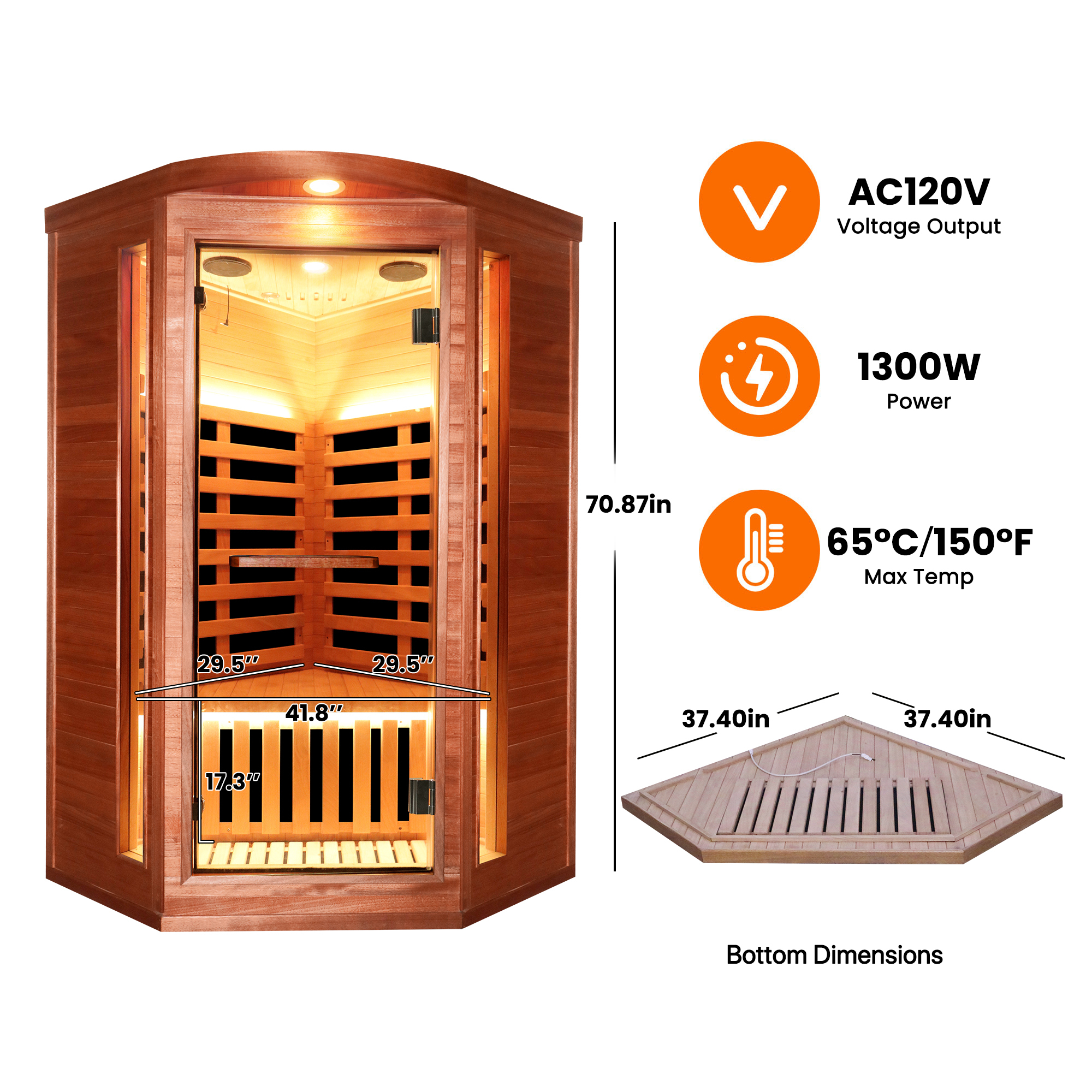 Moray 1-Person Indoor Okoume Wood Far-Infrared Sauna with 8 Infrared Heaters