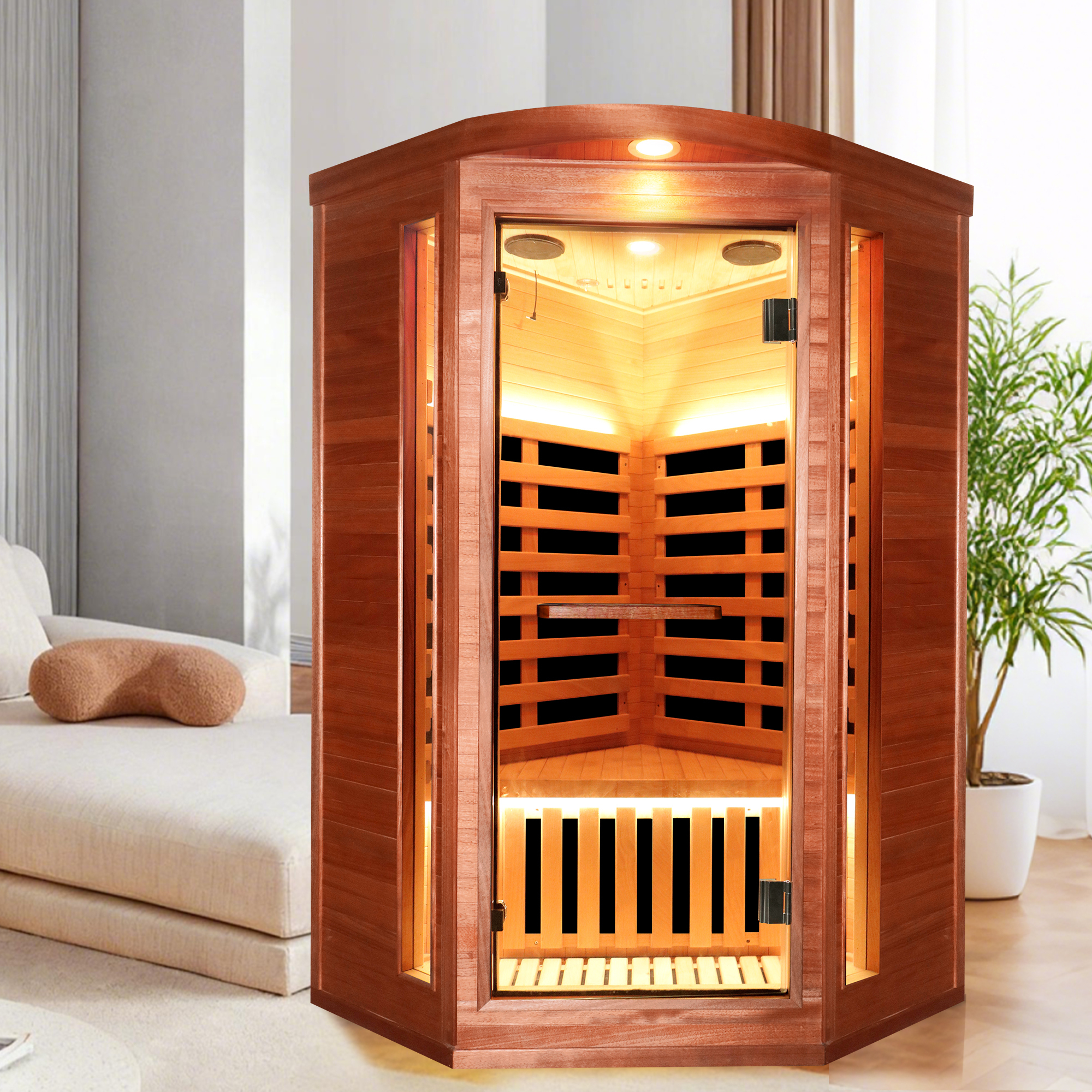 Moray 1-Person Indoor Okoume Wood Far-Infrared Sauna with 8 Infrared Heaters