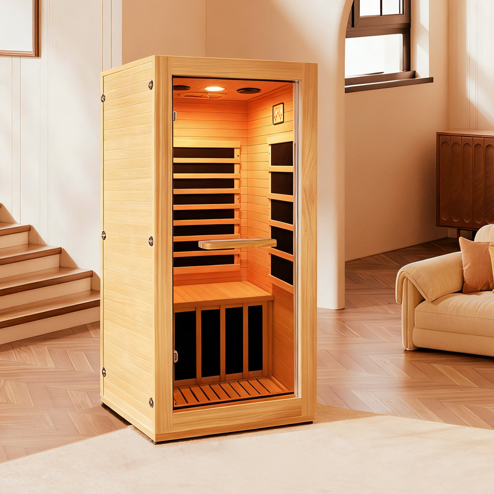 Moray 1-Person Indoor Hemlock Infrared Sauna with 5 Far-infrared Carbon Crystal Heaters, 900W