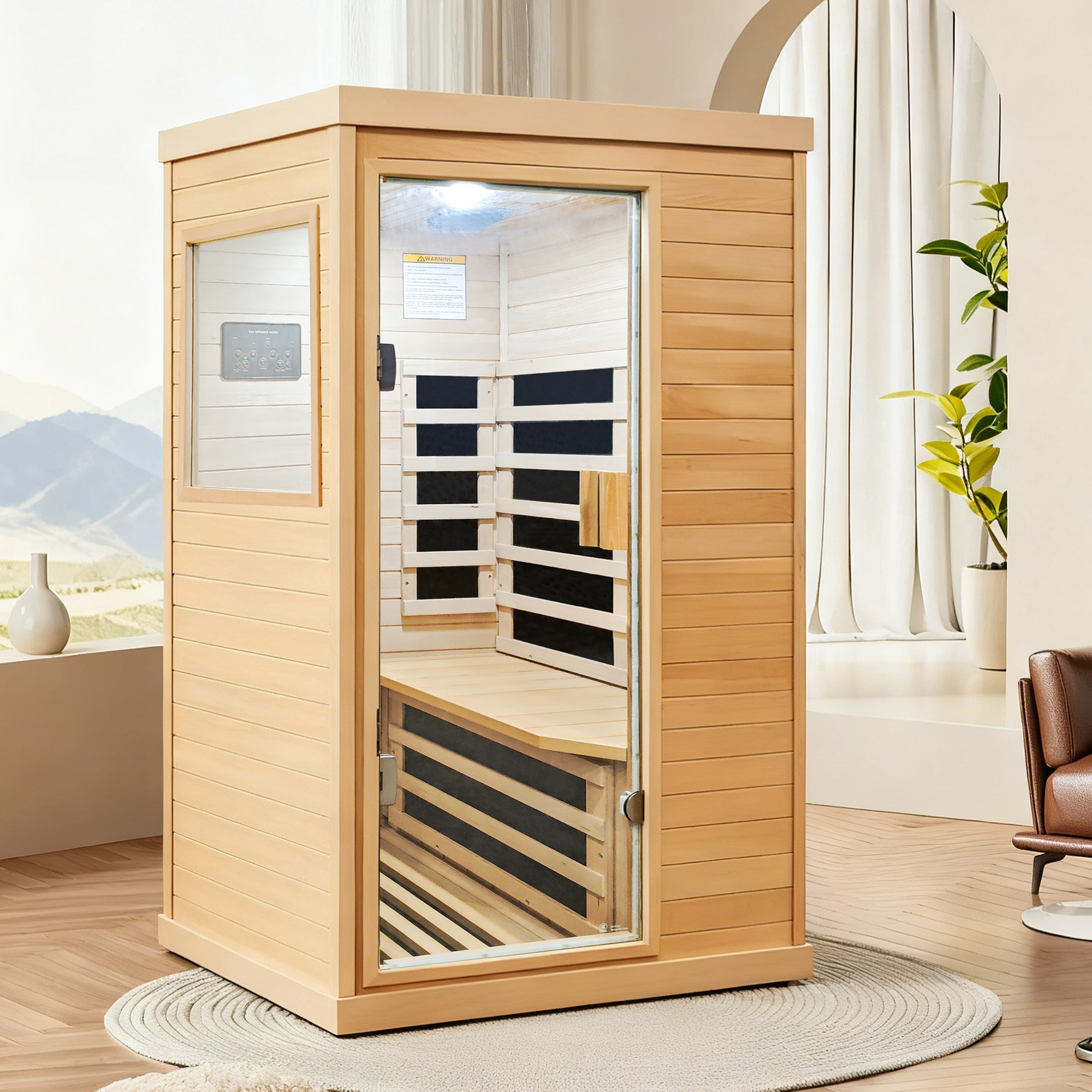 Moray 1-Person Indoor Infrared Sauna in Hemlock Wood with 6-Far-Infrared Heaters