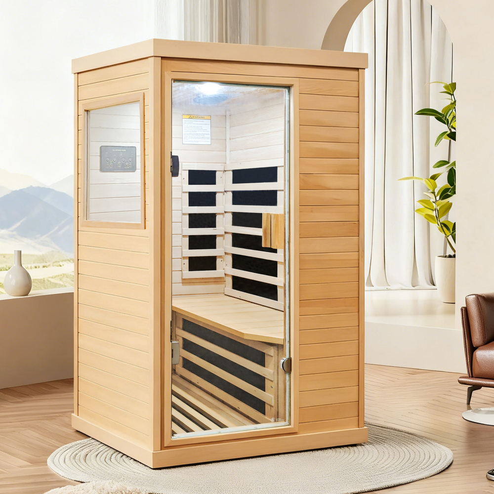 Moray 1-Person Indoor Infrared Sauna in Hemlock Wood with 6-Far-Infrared Heaters