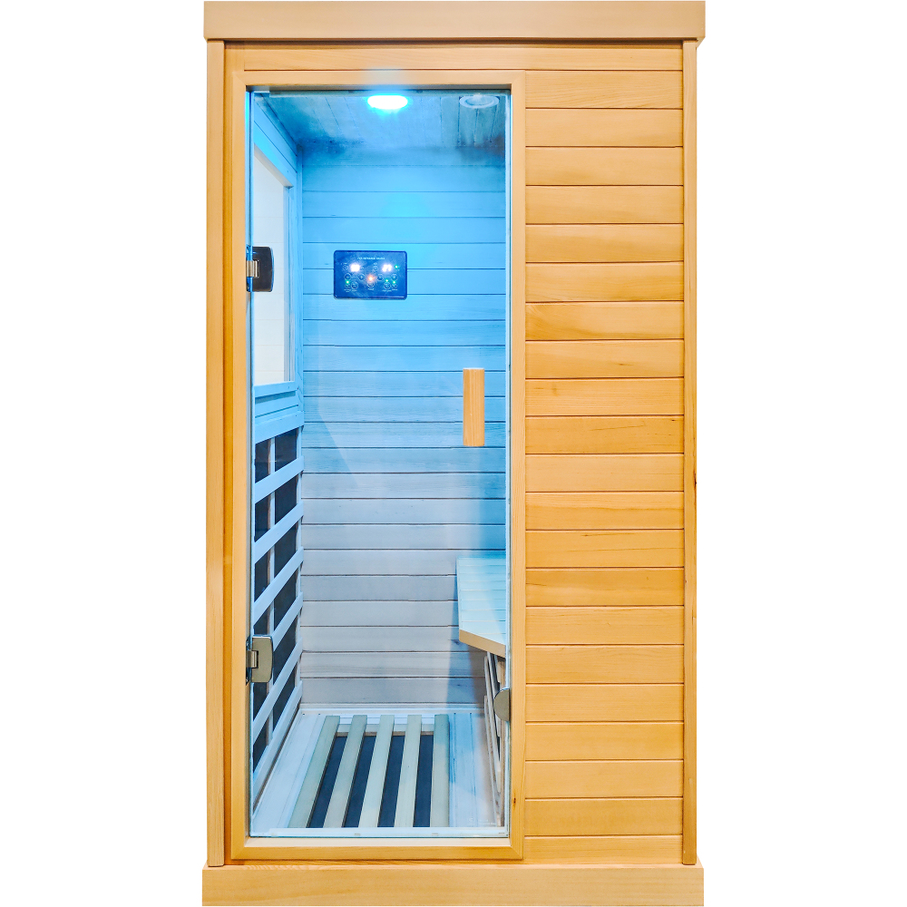Moray 1-Person Indoor Infrared Sauna in Hemlock Wood with 6-Far-Infrared Heaters