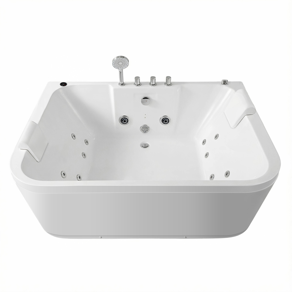 61 Inch Acrylic Whirlpool Massage Bathtub for 2 Person 16 Water Jets LED Lights Heater for Jacuzzi Spa Massage