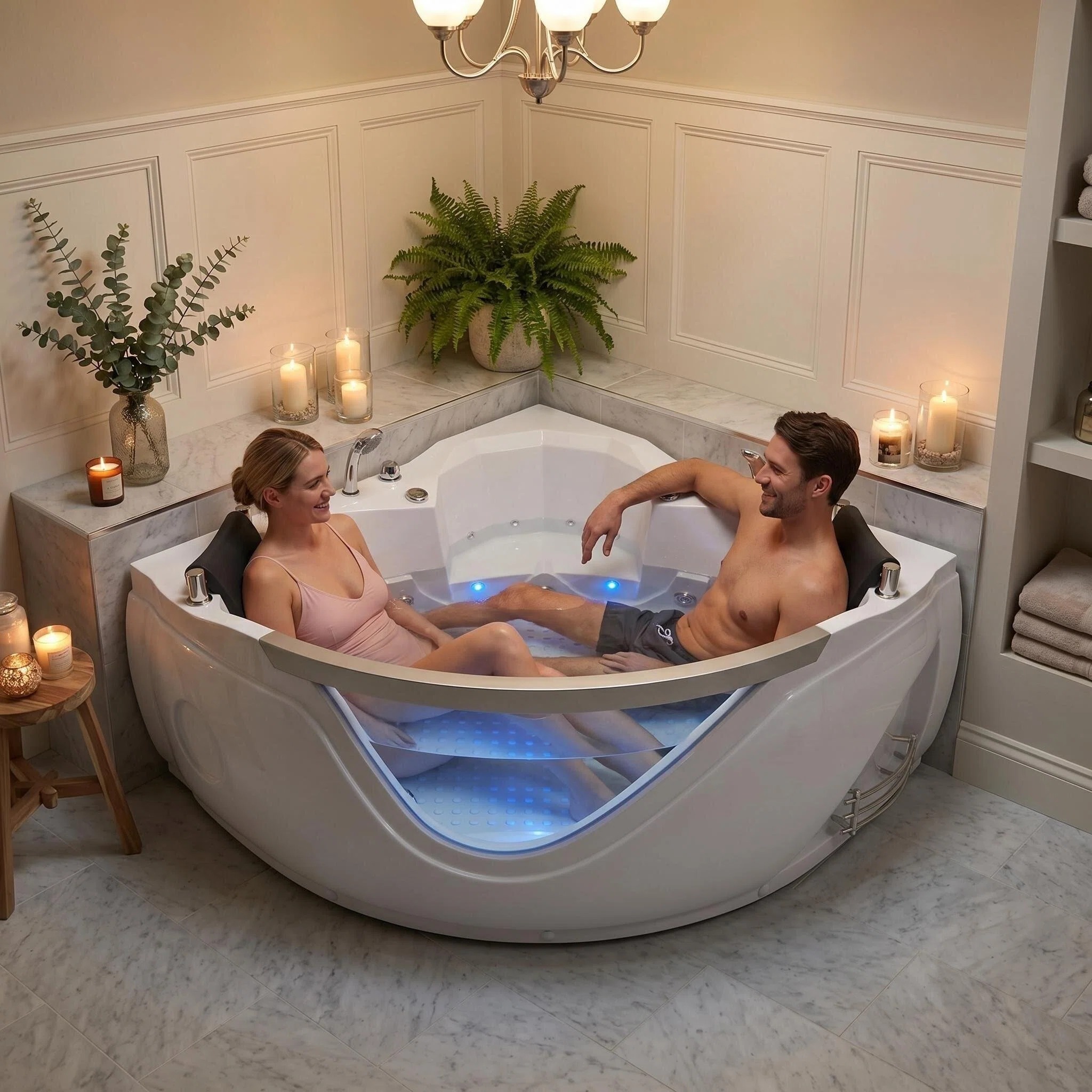 59 in. x 59 in. Whirlpool and Air Bath Combo Tub with Adjustable Air Blower and Control Switch in White