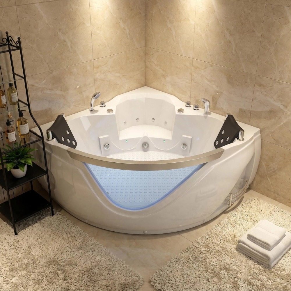 59 in. x 59 in. Whirlpool and Air Bath Combo Tub with Adjustable Air Blower and Control Switch in White