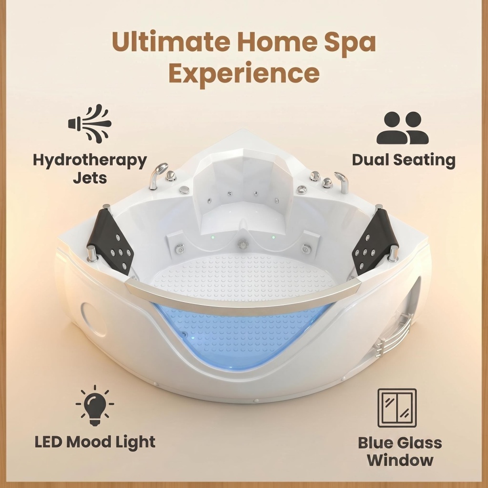 59 in. x 59 in. Whirlpool and Air Bath Combo Tub with Adjustable Air Blower and Control Switch in White
