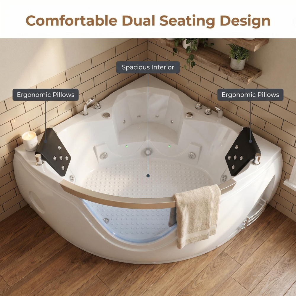 59 in. x 59 in. Whirlpool and Air Bath Combo Tub with Adjustable Air Blower and Control Switch in White