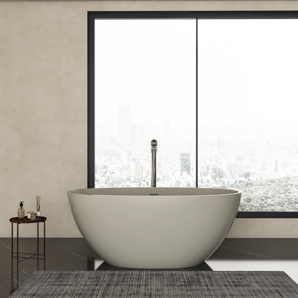 Moray 55 in. x 31 in. Solid Surface Stone Resin Flatbottom Freestanding Bathtub Soaking Bathtub in Matte Yellow