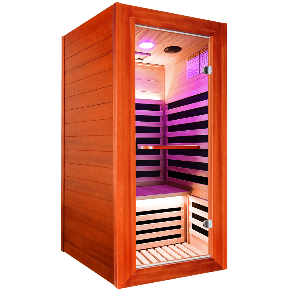Moray 1-Person Indoor Okoume Wood Infrared Sauna with 7-Far-Infrared Heaters