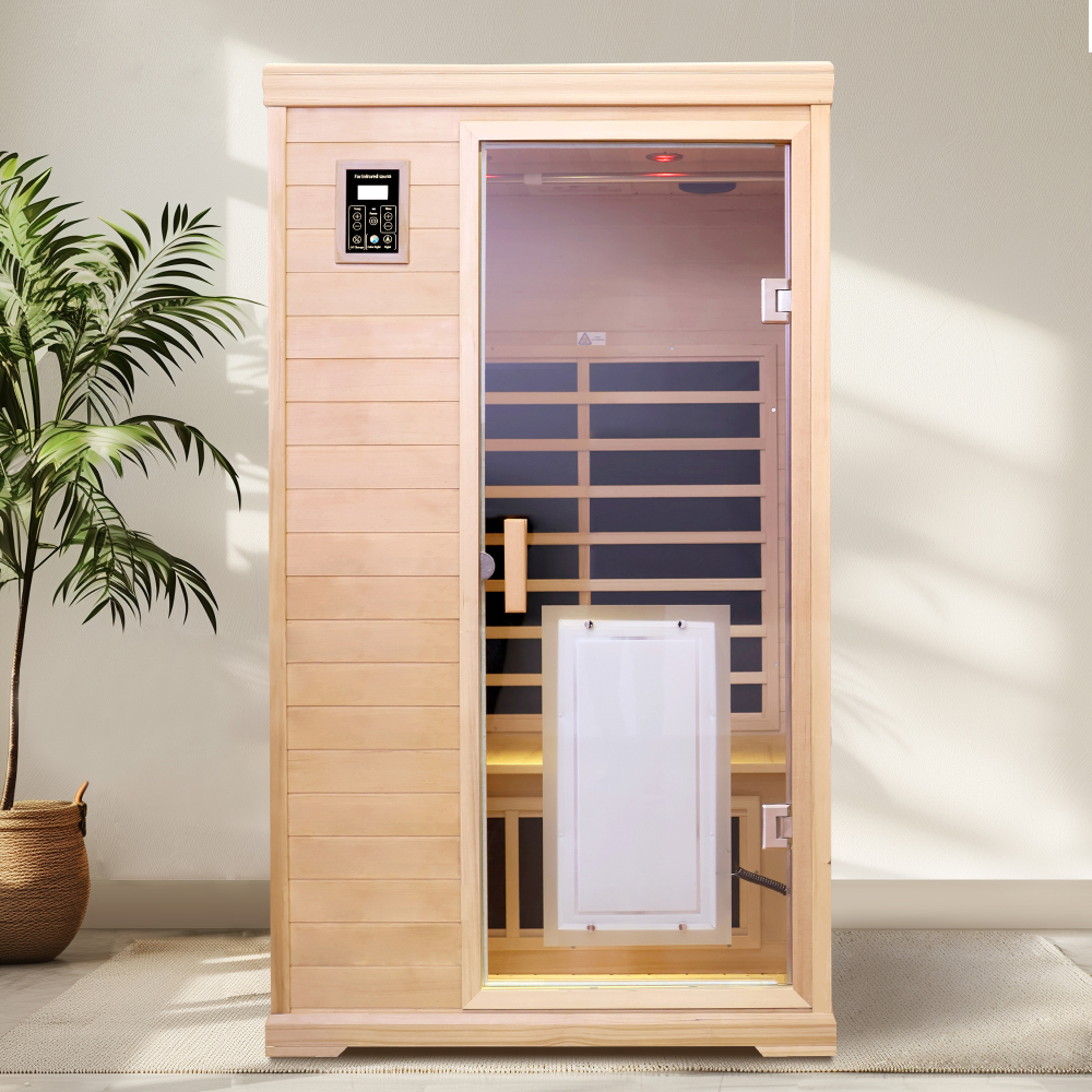 Moray 1-2 Person Hemlock Sauna with 9-Far-infrared Carbon Crystal Heaters and Chromotherapy