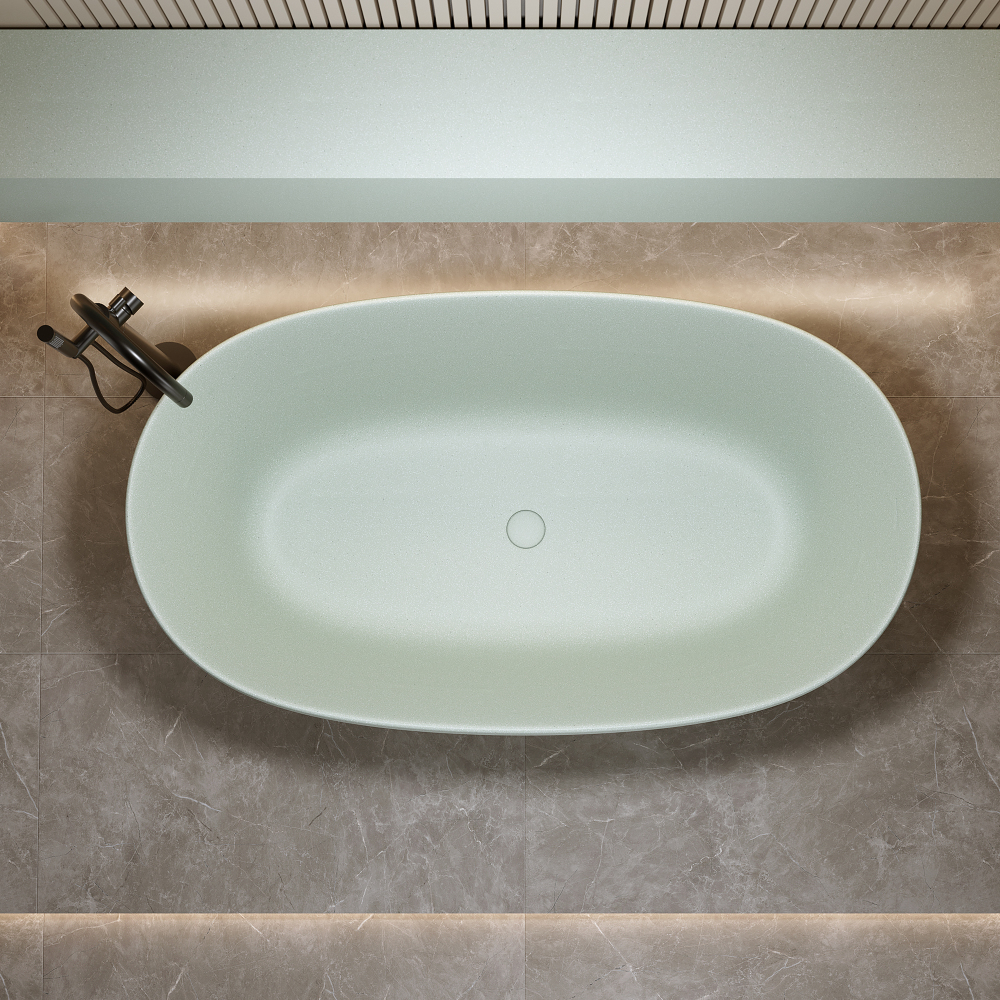 Moray 51 in. x 25 in. Solid Surface Stone Resin Flatbottom Freestanding Double Slipper Soaking Bathtub in Emerald Green