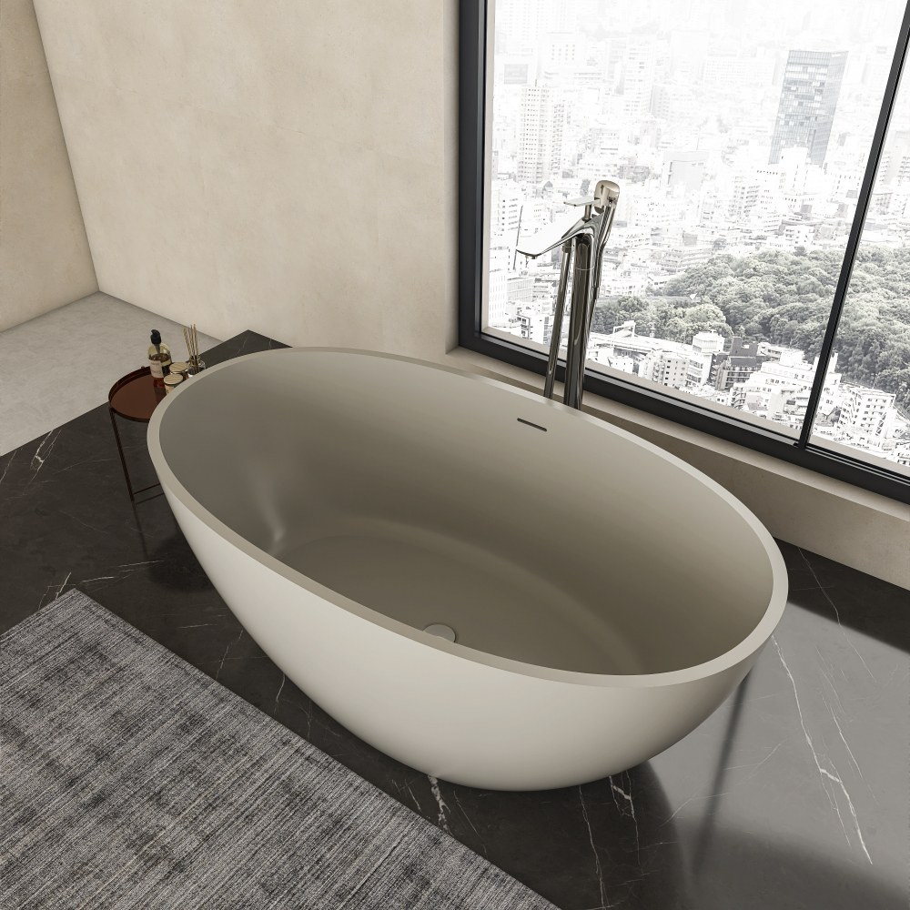 Moray 55 in. x 31 in. Solid Surface Stone Resin Flatbottom Freestanding Bathtub Soaking Bathtub in Matte Yellow