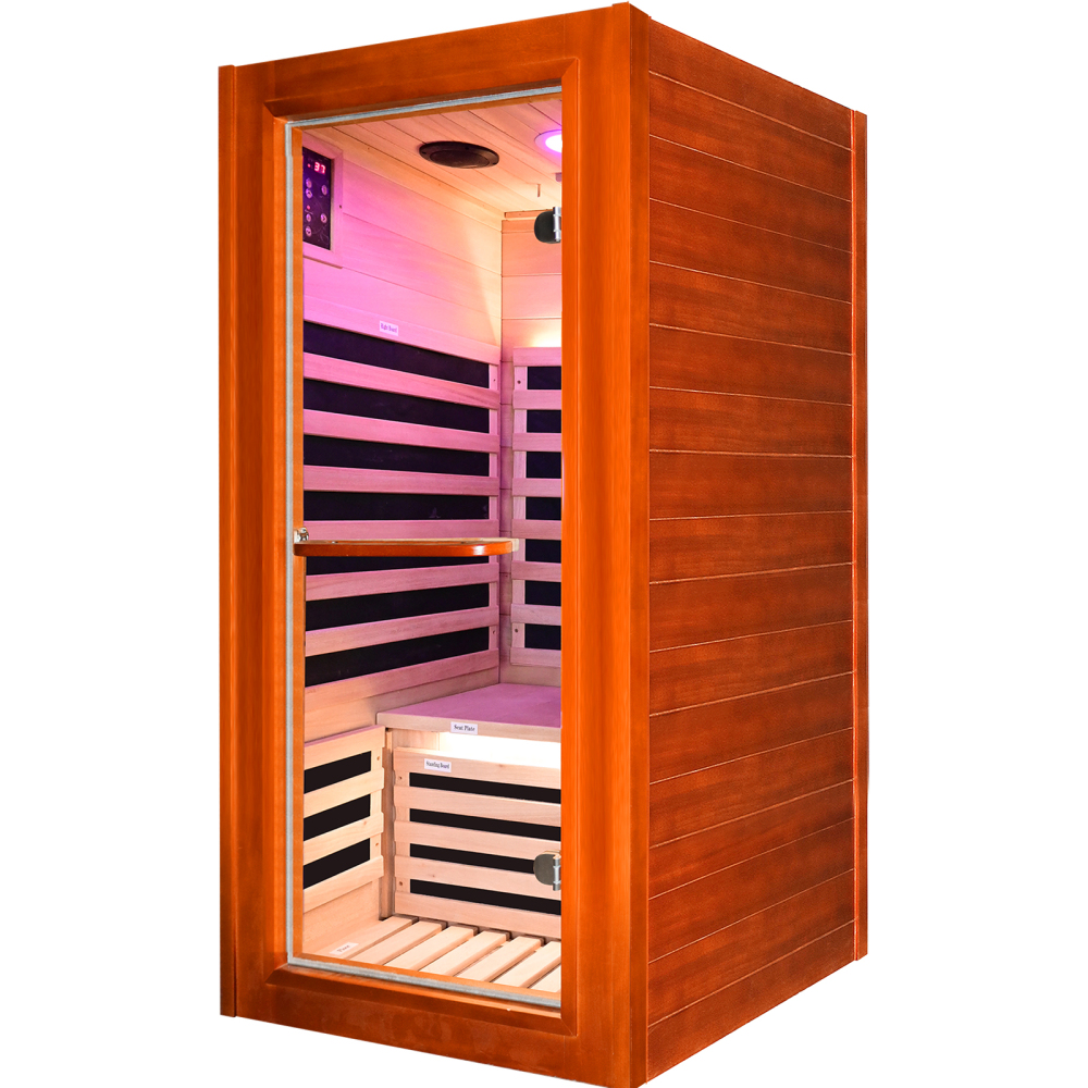 Moray 1-Person Indoor Okoume Wood Infrared Sauna with 7-Far-Infrared Heaters