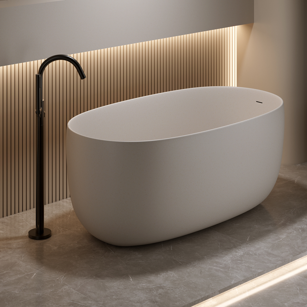 Moray 51 in. x 25 in. Solid Surface Stone Resin Flatbottom Freestanding Double Slipper Soaking Bathtub in Warm Yellow