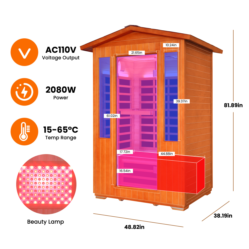 Moray 2-Person Outdoor Infrared Sauna in Red Cedar Wood with 8-Far-Infrared Carbon Crystal Heaters