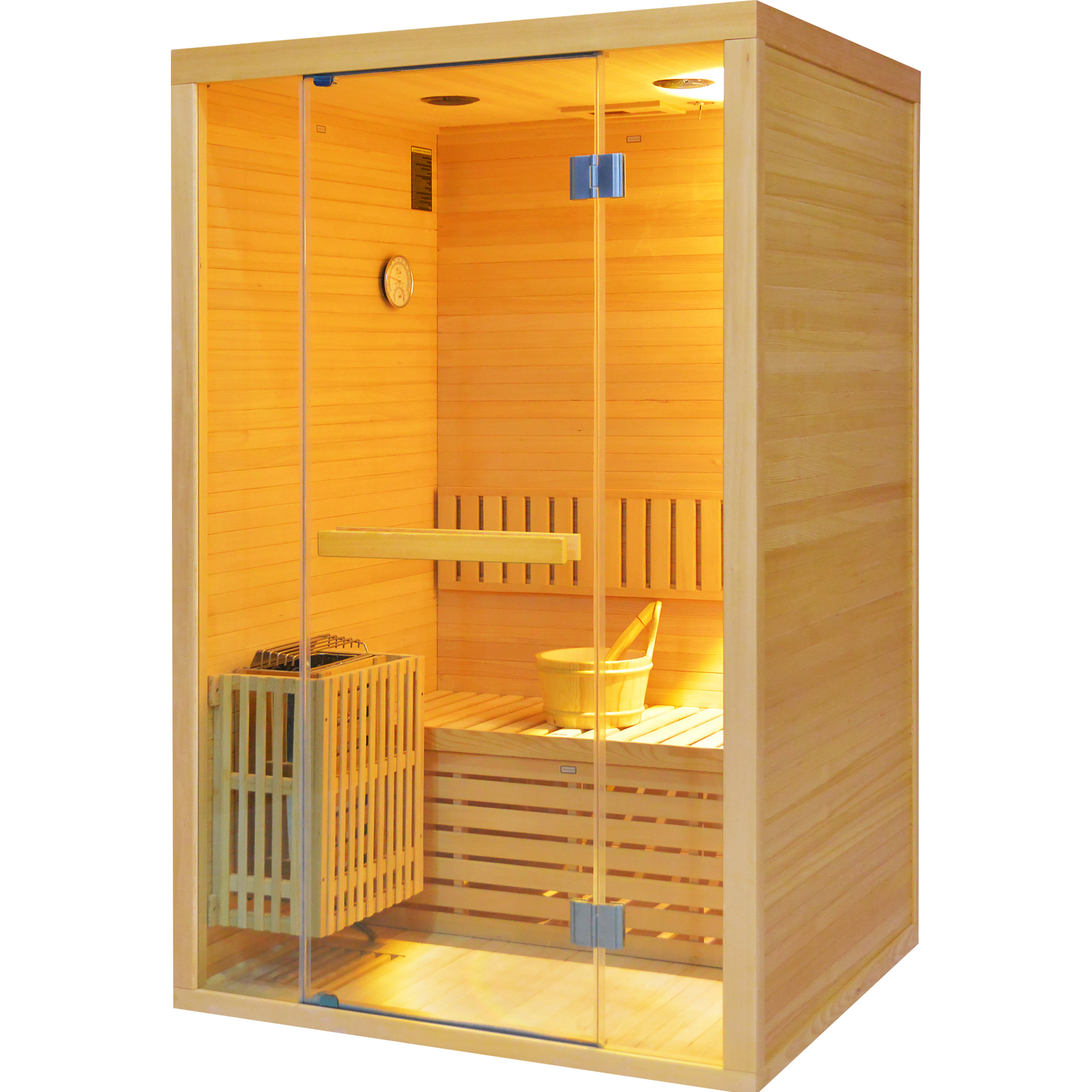 Moray 2-Person Traditional Indoor Hemlock Wet/Dry Sauna with Steam Metal Heater, Volcanic Sauna Stones, and Accessories