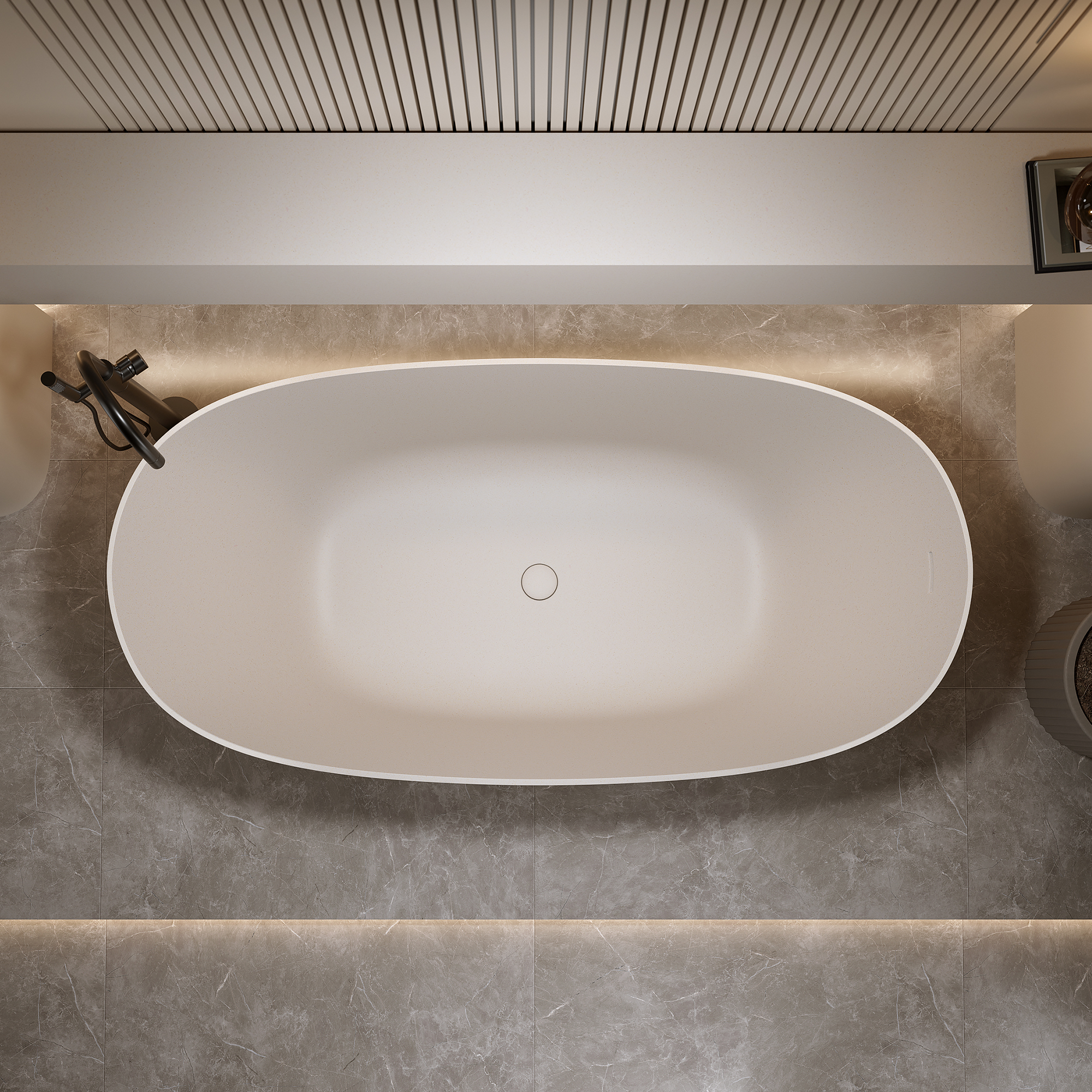 Moray 61 in. x 30.7 in. Solid Surface Stone Resin Flat Bottom Freestanding Thin-Edge Soaking Bathtub in Terrazzo Beige