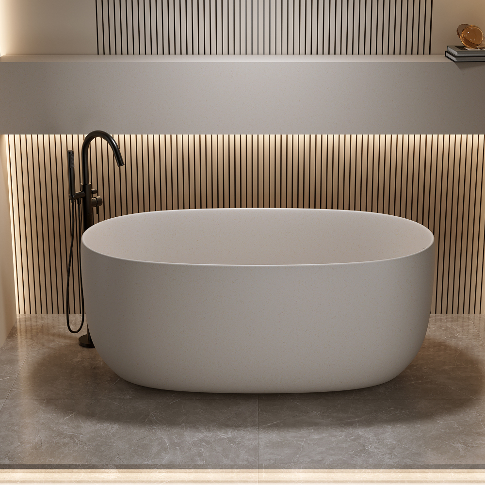 Moray 51 in. x 25 in. Solid Surface Stone Resin Flatbottom Freestanding Double Slipper Soaking Bathtub in Warm Yellow