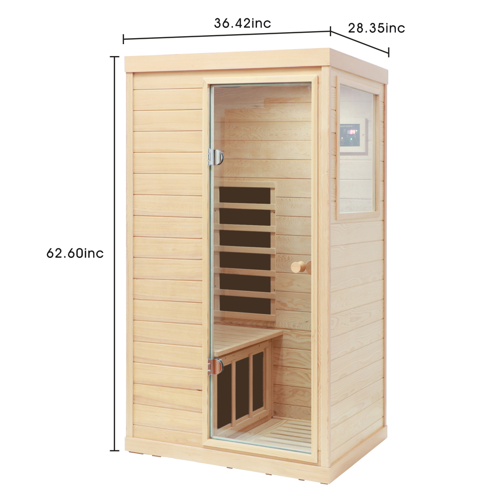 Moray 1-Person Indoor Infrared Sauna in Hemlock with Bluetooth Speaker, Red Light, 6-Heating Panels, 1050W
