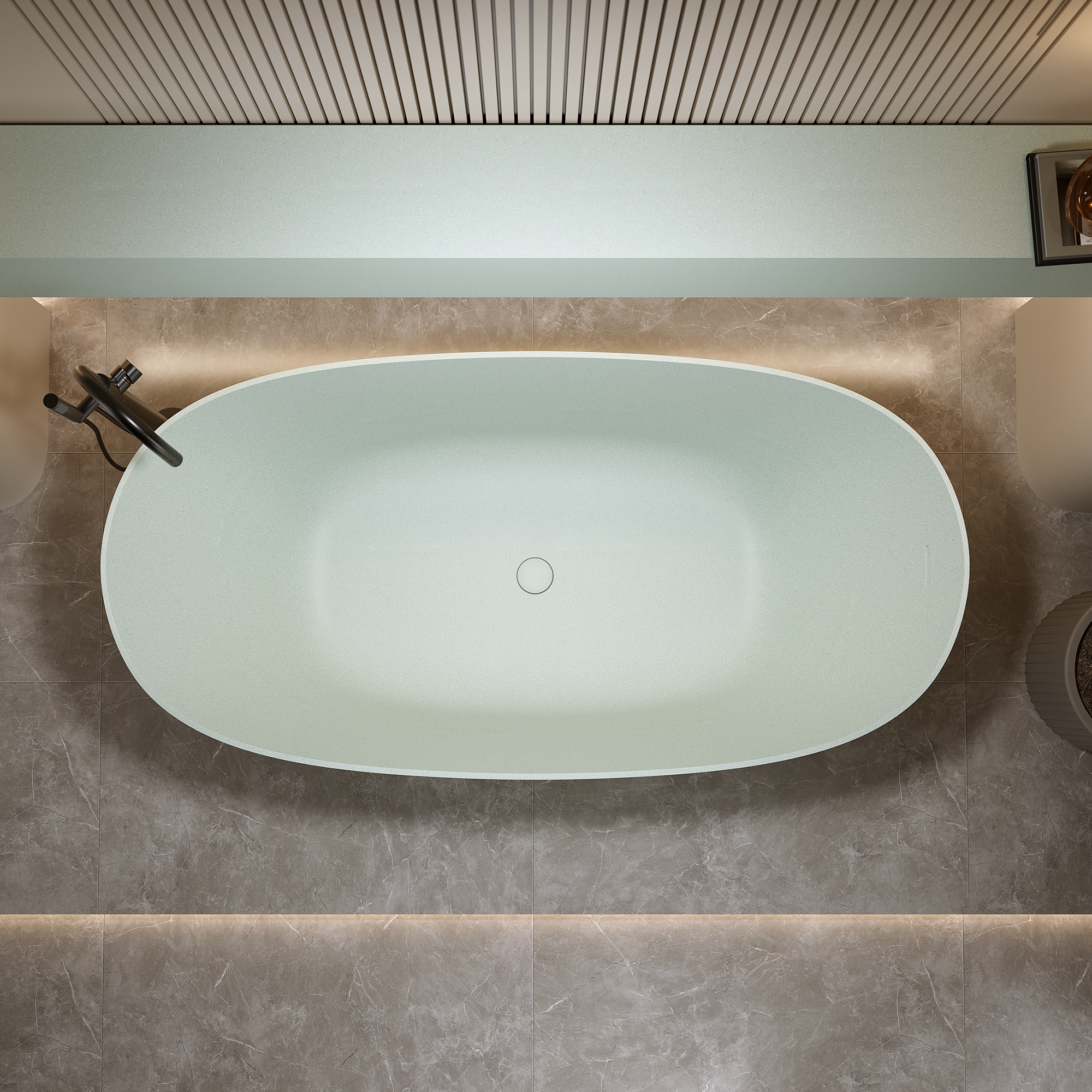 Moray 61 in. x 30.7 in. Solid Surface Stone Resin Flat Bottom Freestanding Thin-Edge Soaking Bathtub in Terrazzo Green