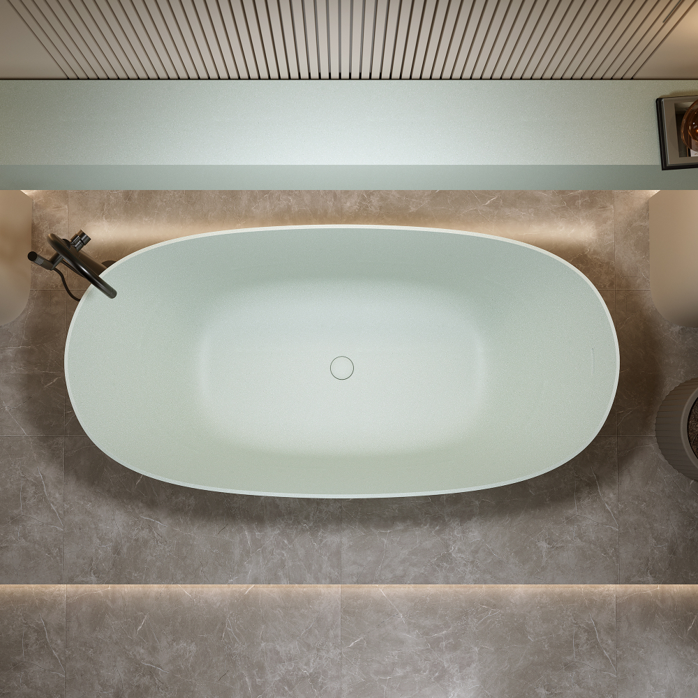 Moray 61 in. x 30.7 in. Solid Surface Stone Resin Flat Bottom Freestanding Thin-Edge Soaking Bathtub in Terrazzo Green