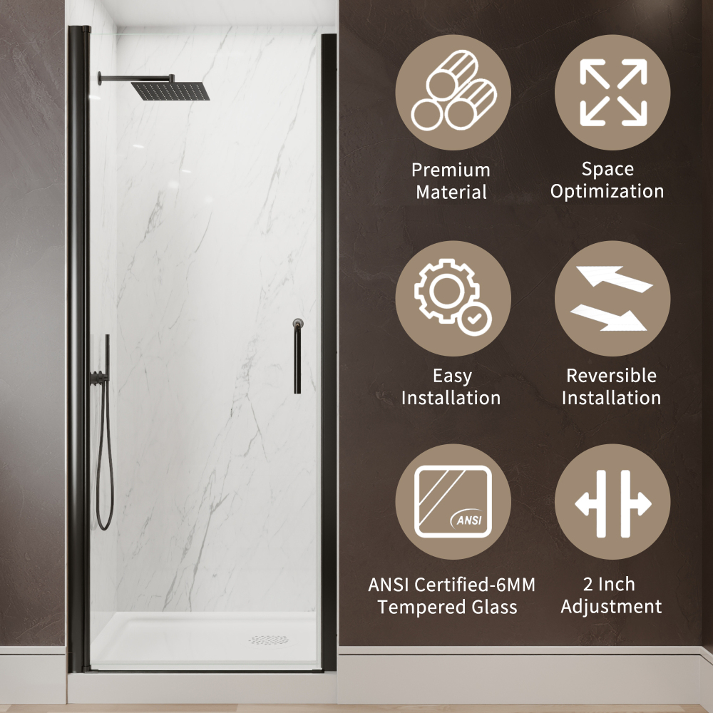 Xspracer 30 to 32 in. W x 72 in. H Pivot Swing Frameless Shower Door in Matte Black with Clear Glass