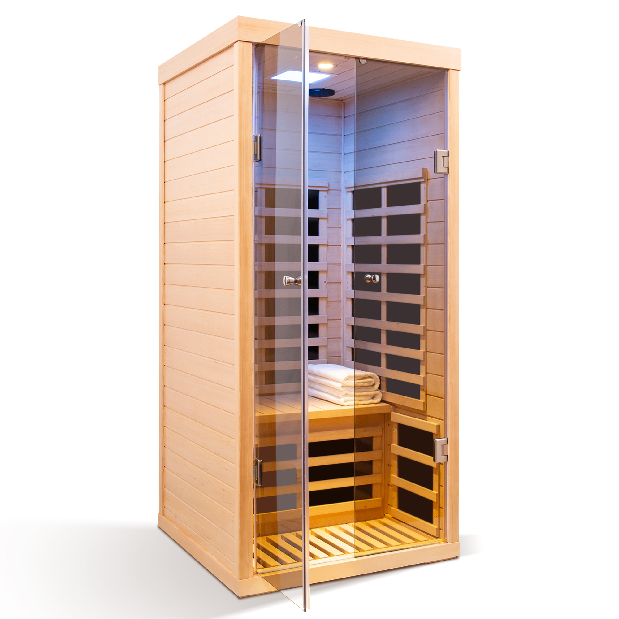 Moray 1-Person Indoor Hemlock Infrared Sauna with 7 Far-Infrared Carbon Crystal Heaters