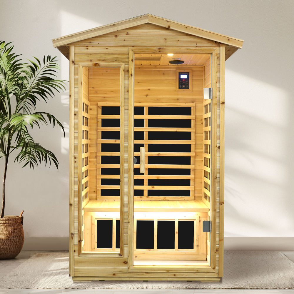 Moray 1-2 Person Outdoor Fir Infrared Sauna with 8 Far-infrared Carbon Crystal Heaters and Chromotherapy