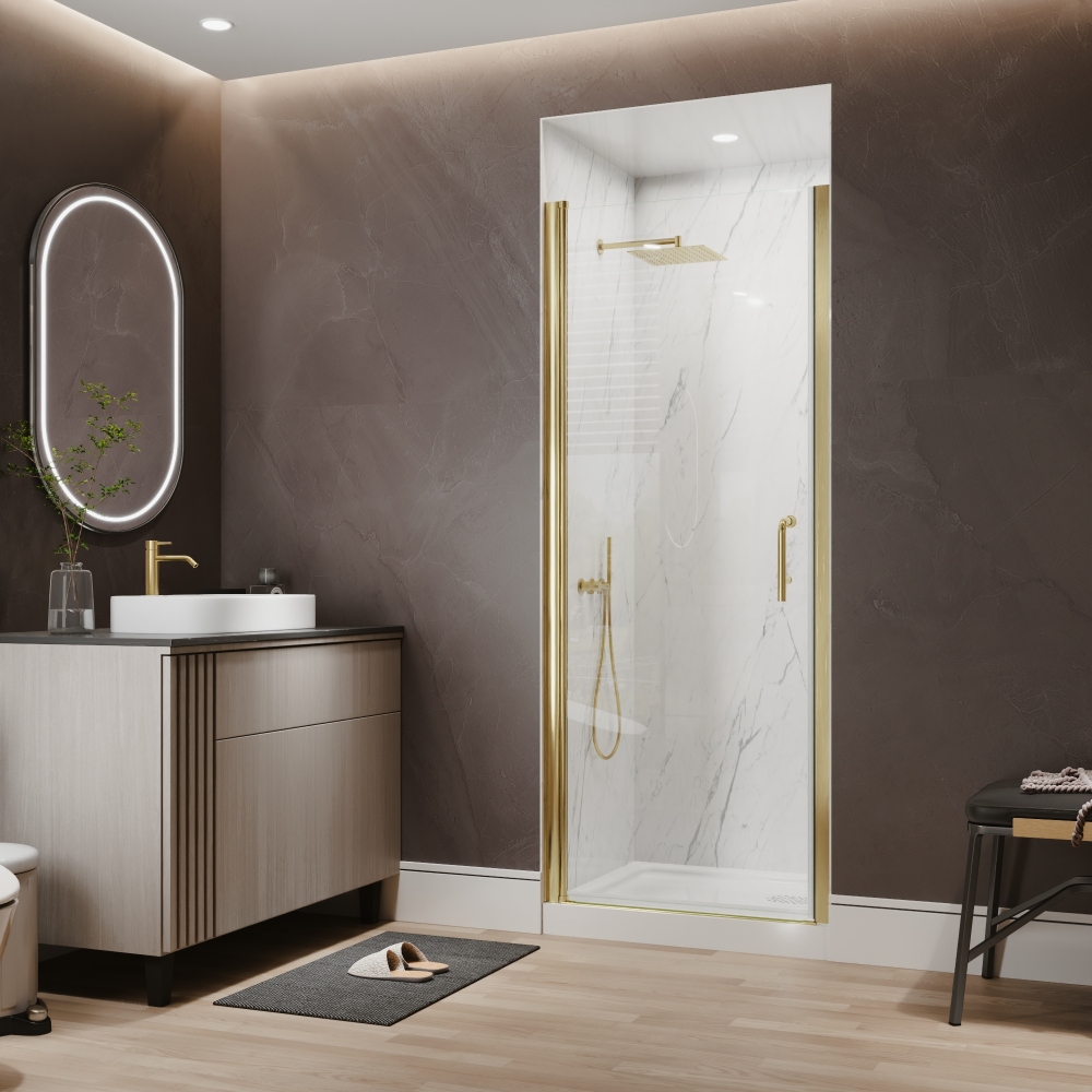 Xspracer 30 to 32 in. W x 72 in. H Pivot Swing Frameless Shower Door in Brushed Gold with Clear Glass