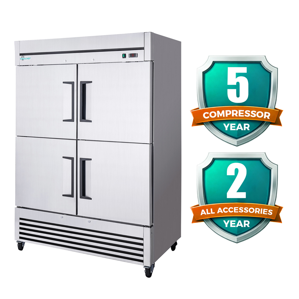 54"Commercial Freezer, 49 Cu.Ft Four-Door Stainless Steel Reach-In Freezer, -8~0℉, Air Cooling, 6 Shelves, R290
