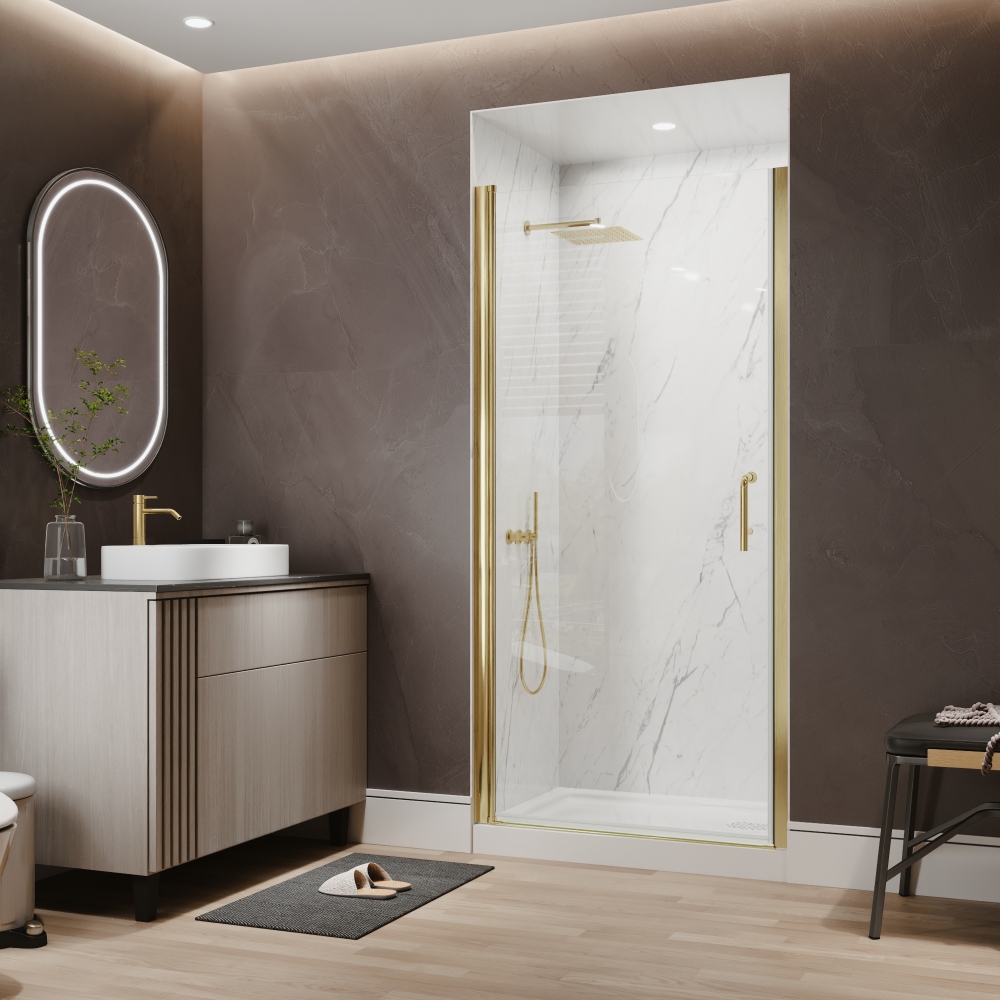 Xspracer 36 to 38 in. W x 72 in. H Pivot Swing Frameless Shower Door in Brushed Gold with Clear Glass