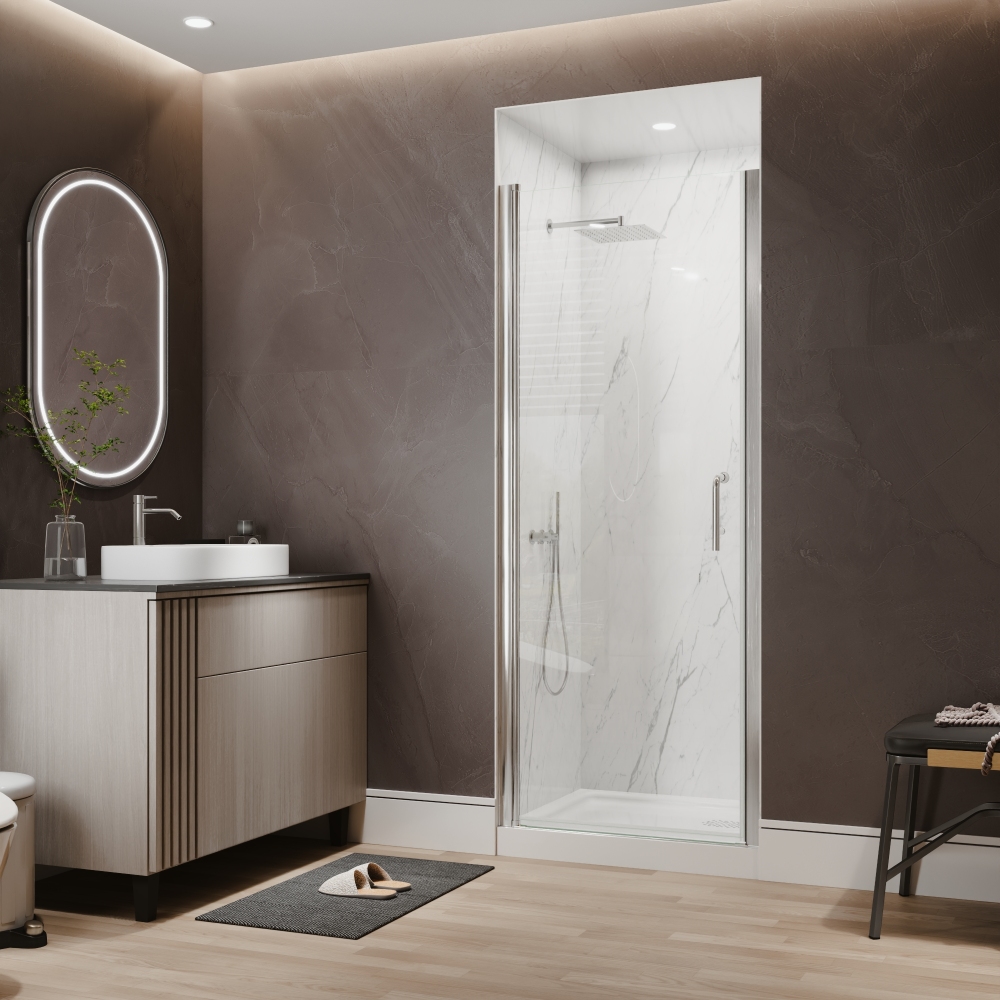 Xspracer 30 to 32 in. W x 72 in. H Pivot Swing Frameless Shower Door in Brushed Nickel with Clear Glass