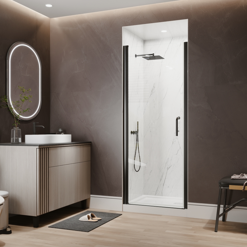 Xspracer 30 to 32 in. W x 72 in. H Pivot Swing Frameless Shower Door in Matte Black with Clear Glass
