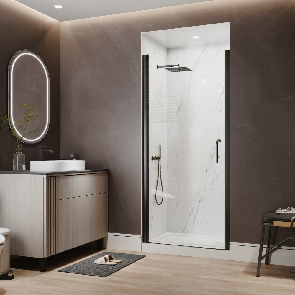 Xspracer 34 to 36 in. W x 72 in. H Pivot Swing Frameless Shower Door in Matte Black with Clear Glass