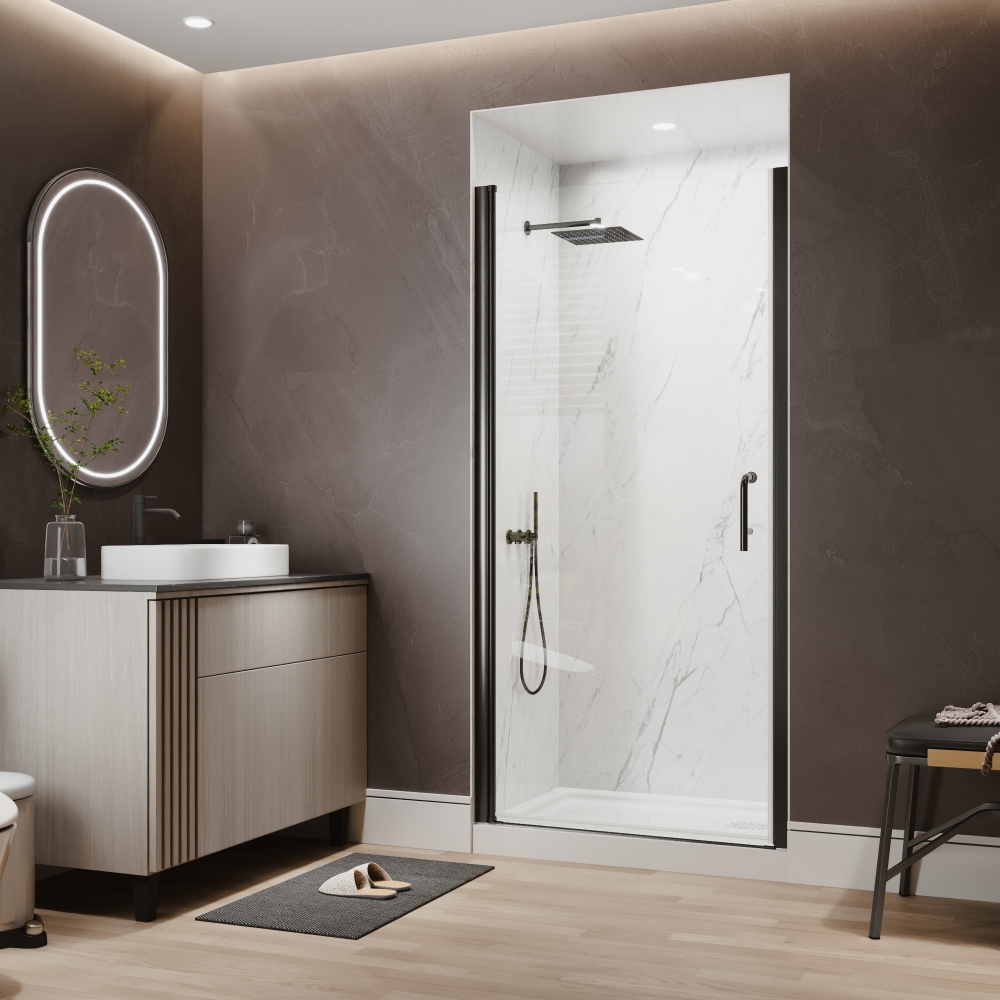 Xspracer 36 to 38 in. W x 72 in. H Pivot Swing Frameless Shower Door in Matte Black with Clear Glass