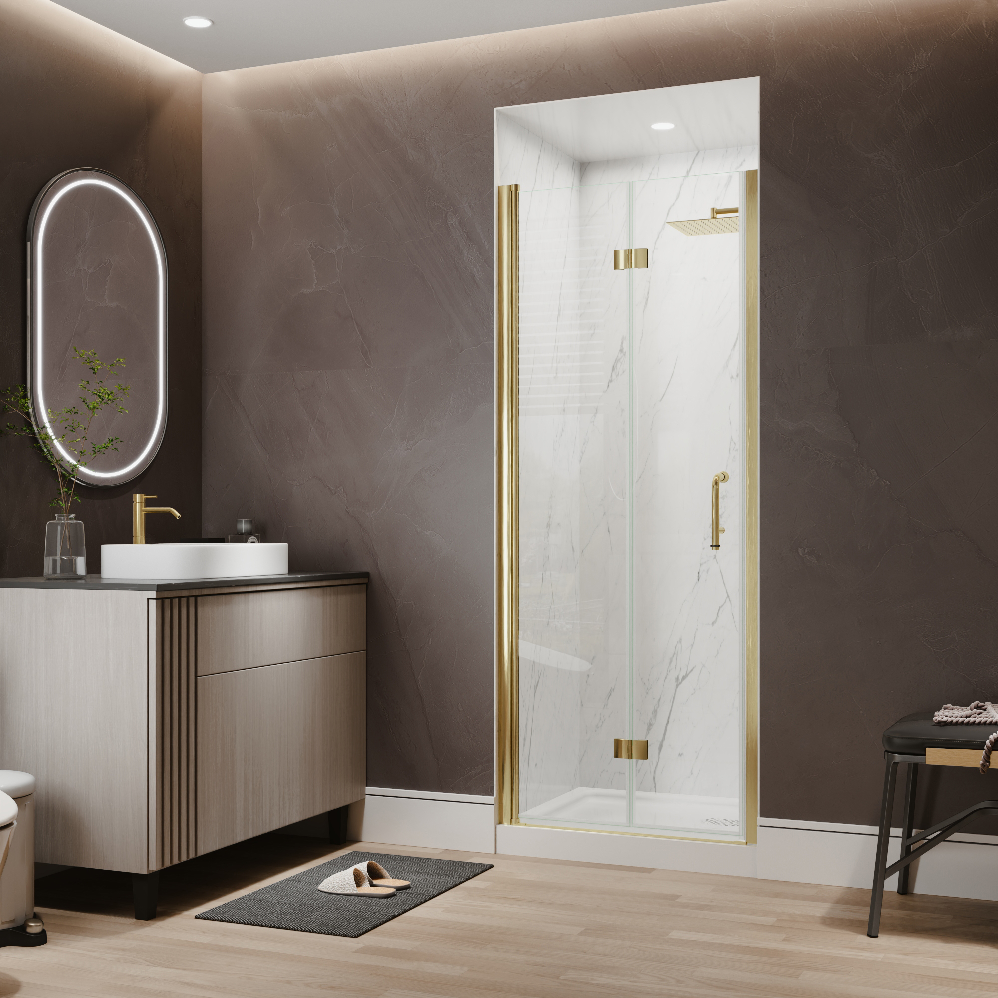 Xspracer 30 to 32 in. W x 72 in. H Bi-Fold Frameless Shower Door in Brushed Gold with Clear Glass