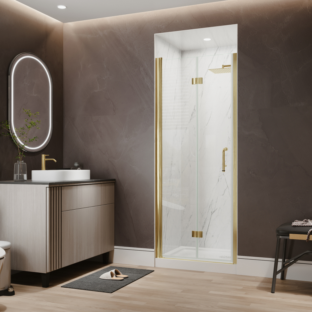 Xspracer 30 to 32 in. W x 72 in. H Bi-Fold Frameless Shower Door in Brushed Gold with Clear Glass