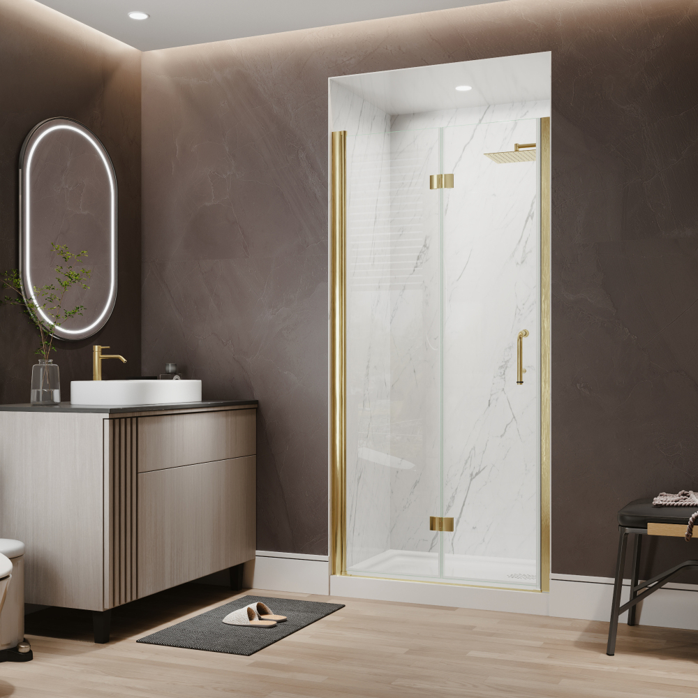 Xspracer 36 to 38 in. W x 72 in. H Bi-Fold Frameless Shower Door in Brushed Gold with Clear Glass