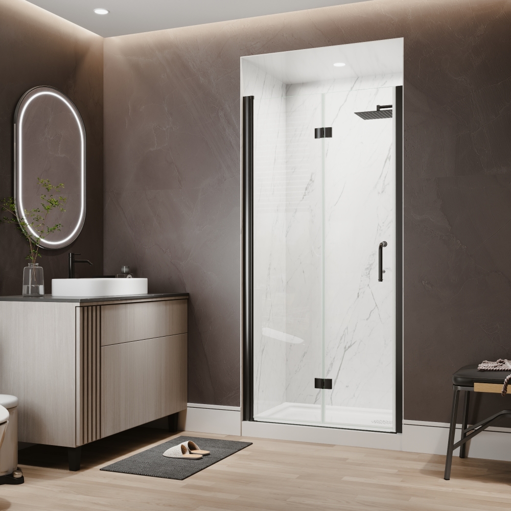 Xspracer 36 to 38 in. W x 72 in. H Bi-Fold Frameless Shower Door in Matte Black with Clear Glass