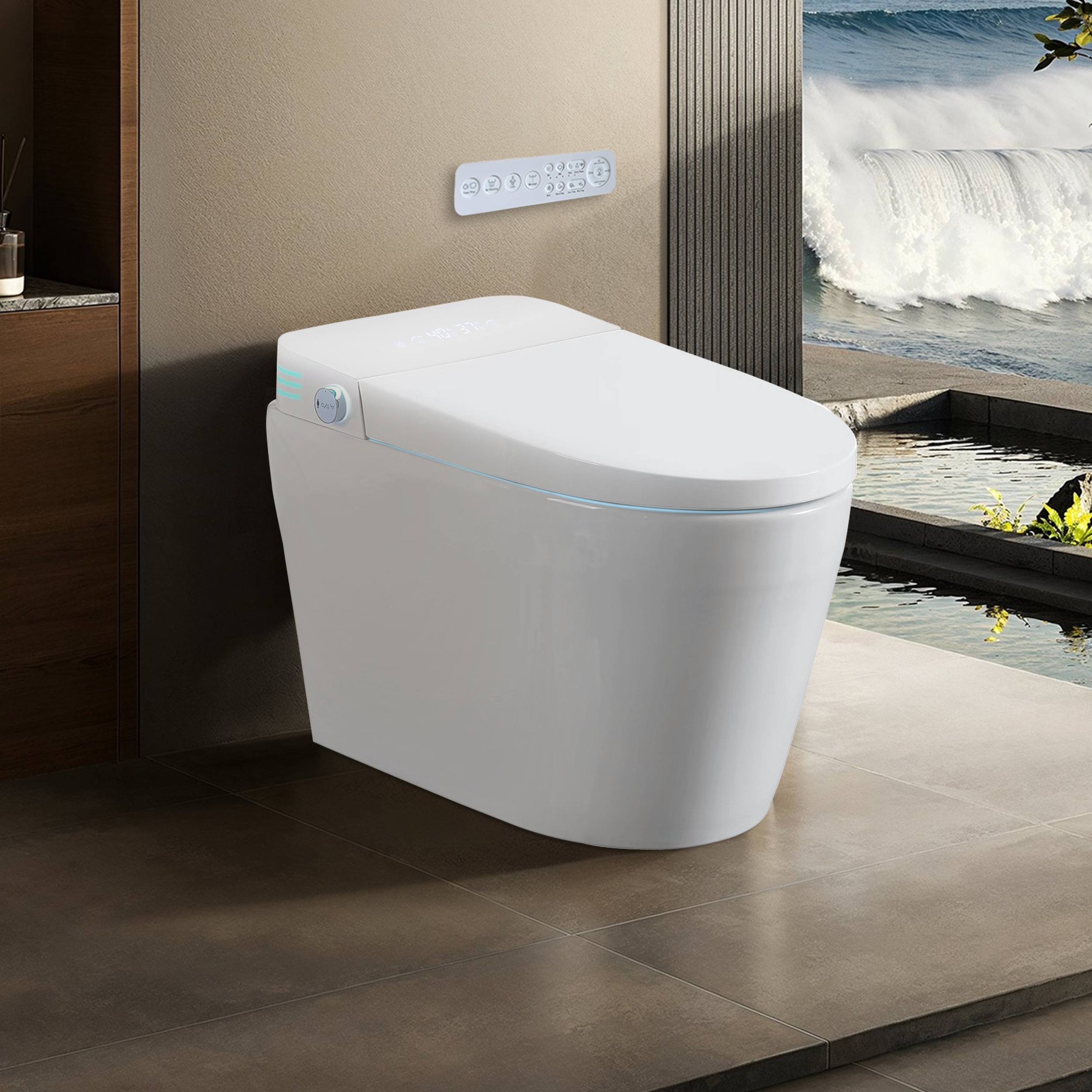 Elongated Smart Bidet Toilet 1.28 GPF in White with Auto Open/Close, Heated Seat, Warm Water Wash, and Dryer