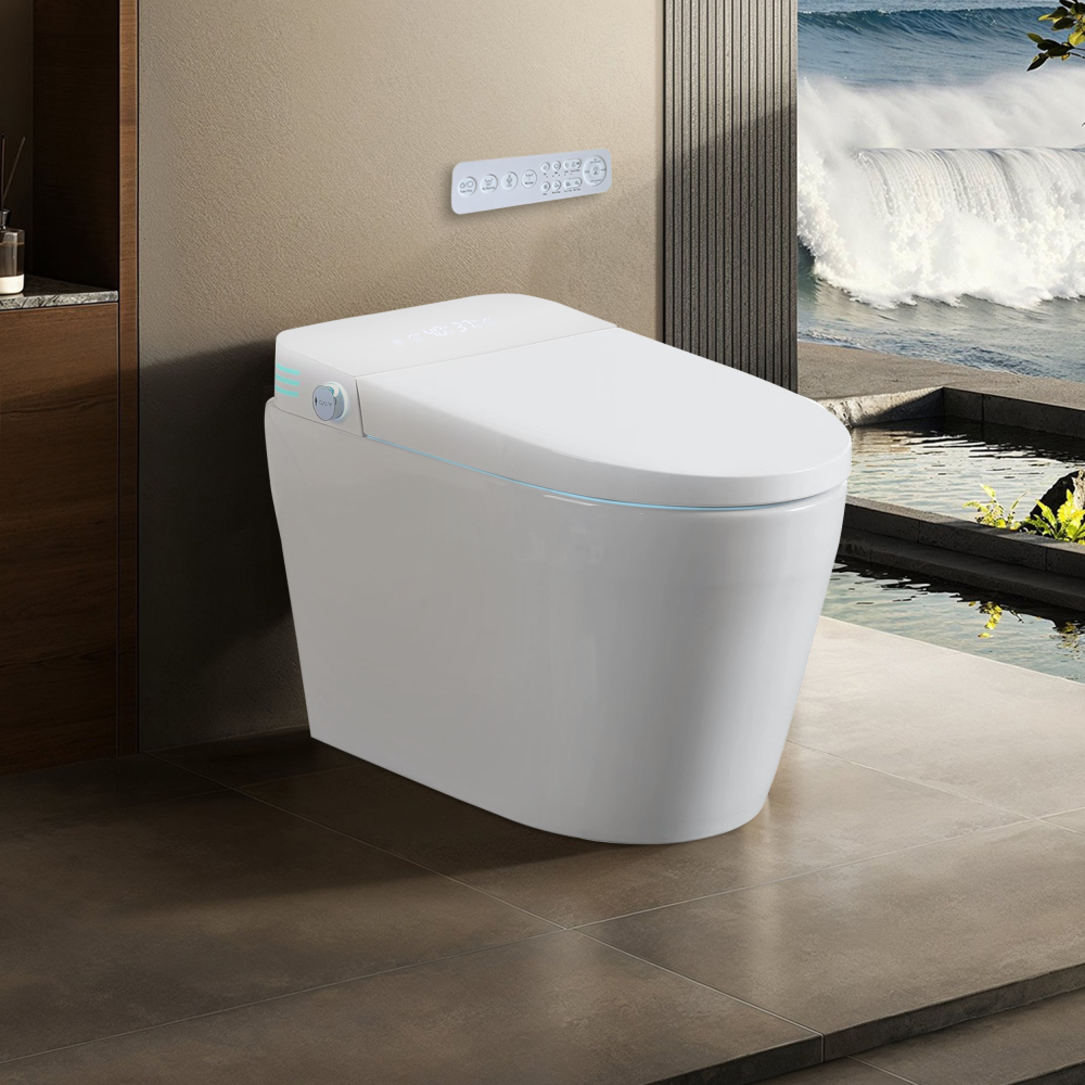 Elongated Smart Bidet Toilet 1.28 GPF in White with Auto Open/Close, Heated Seat, Warm Water Wash, and Dryer