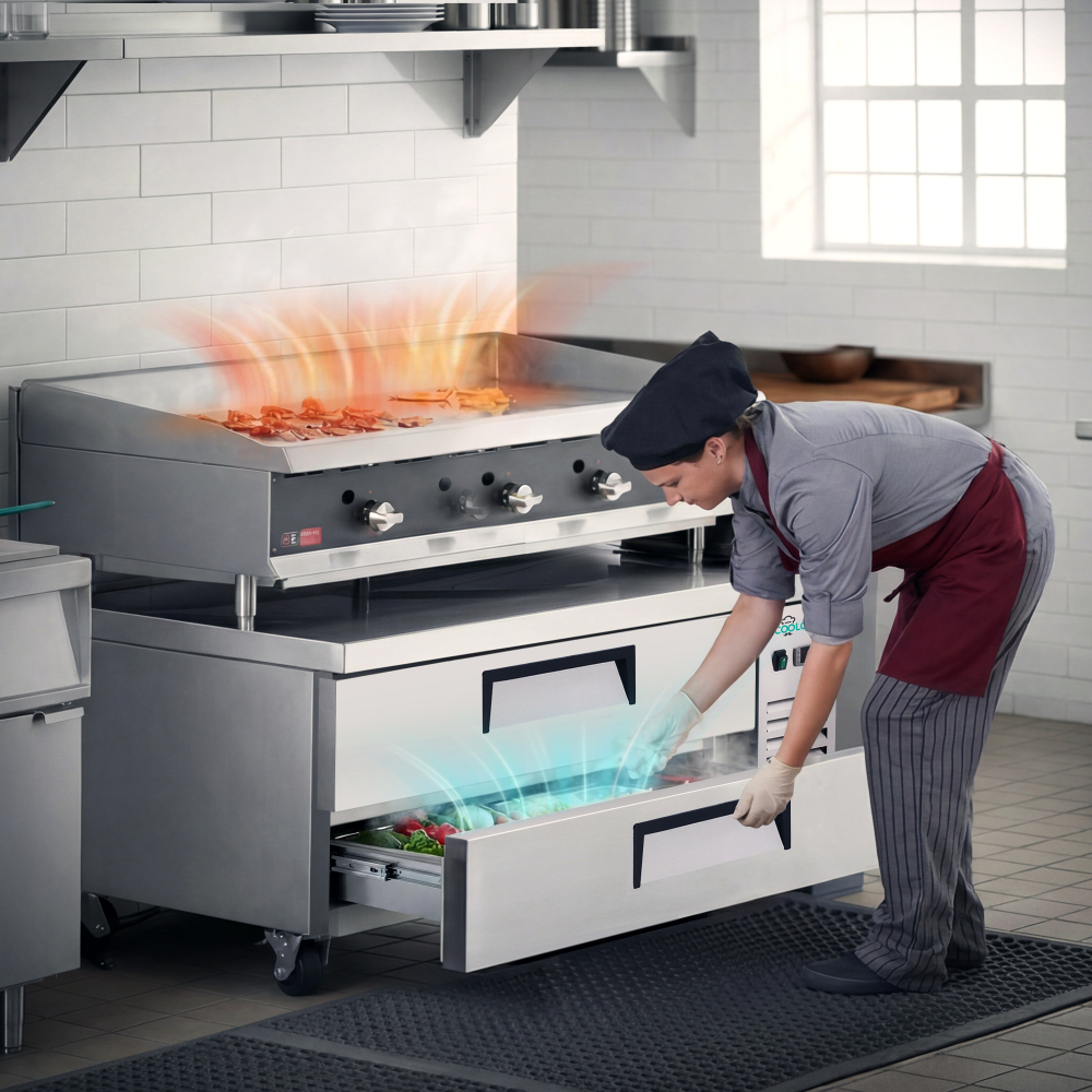 52 " Refrigerated Chef Base 2 Drawer Undercounter Refrigerator 10.5 Cu Ft 33 41F Ventilated Cooling R290 ETL DOE