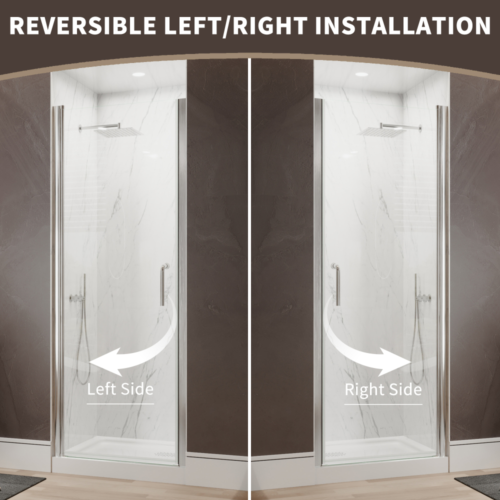Xspracer 30 to 32 in. W x 72 in. H Pivot Swing Frameless Shower Door in Brushed Nickel with Clear Glass