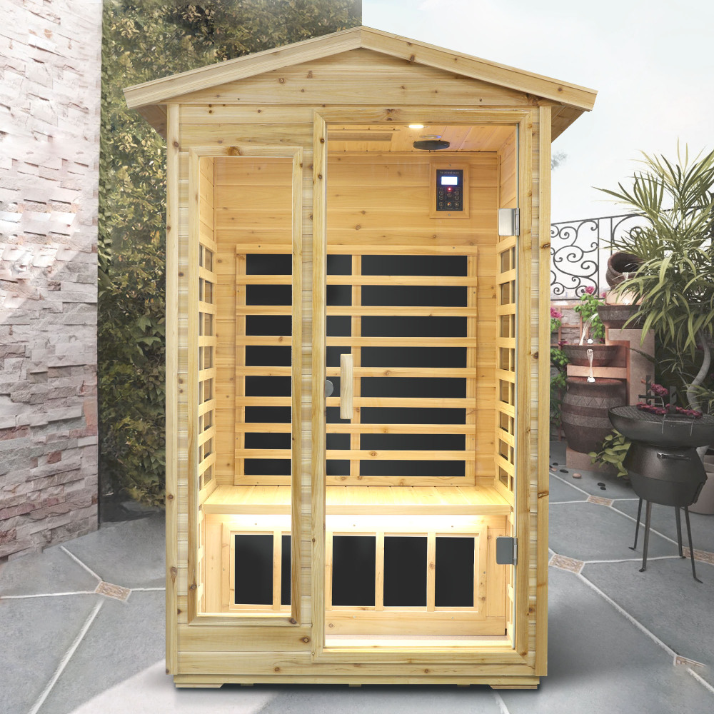 Moray 1-2 Person Outdoor Fir Infrared Sauna with 8 Far-infrared Carbon Crystal Heaters and Chromotherapy