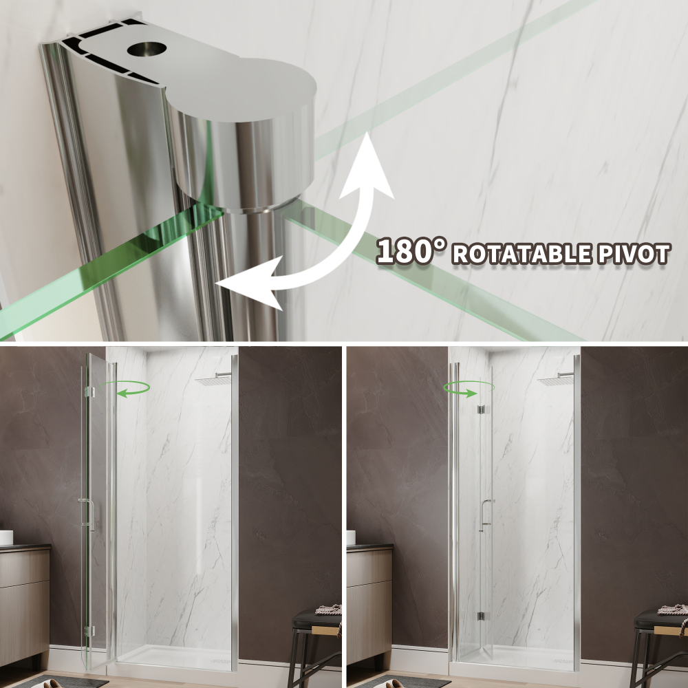 Xspracer 32 to 34 in. W x 72 in. H Bi-Fold Frameless Shower Door in Chrome with Clear Glass