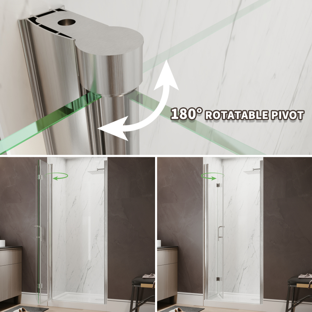 Xspracer 32 to 34 in. W x 72 in. H Bi-Fold Frameless Shower Door in Brushed Nickel with Clear Glass